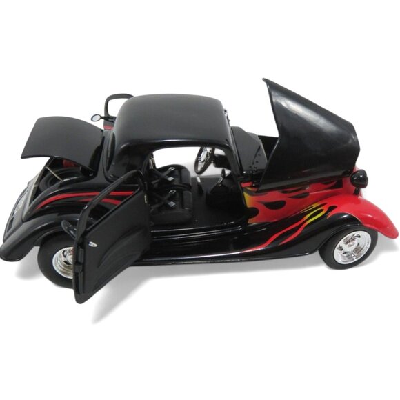 Vintage 1934 FORD 3-Window Coupe Street Rod DIECAST Black and Red Flames Boxed - Picture 6 of 13